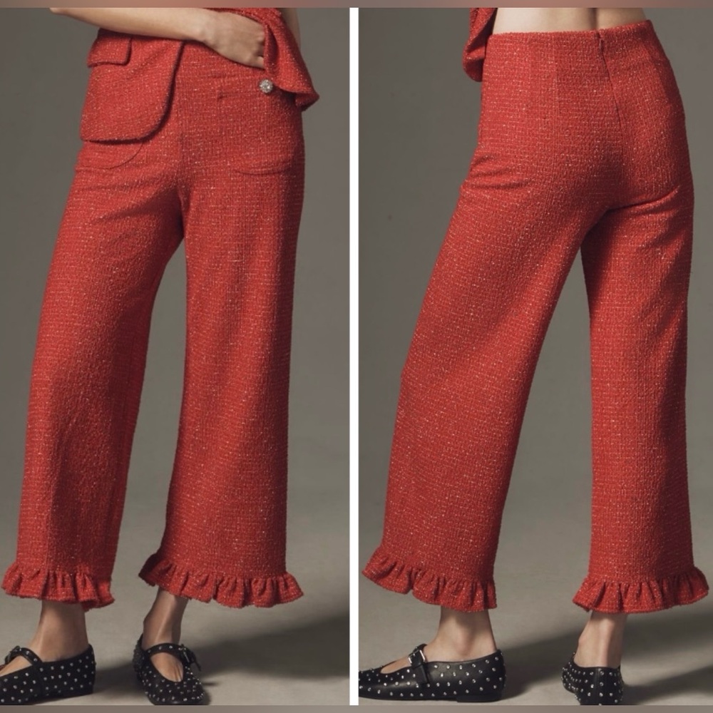 Anthropologie Maeve The Colette Crop Wide-Leg Red Pants: Tweed Edition Plus